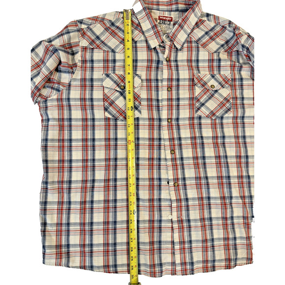Wrangler Shirt Mens 3XL Pearl Snap Red Blue Plaid Long Sleeve Western Cowboy - Picture 5 of 6